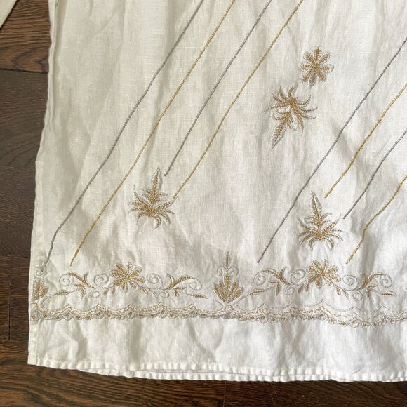 Autograph White 100% Irish Linen Tunic Blouse top withGold/Silver-MED - Picture 2 of 9